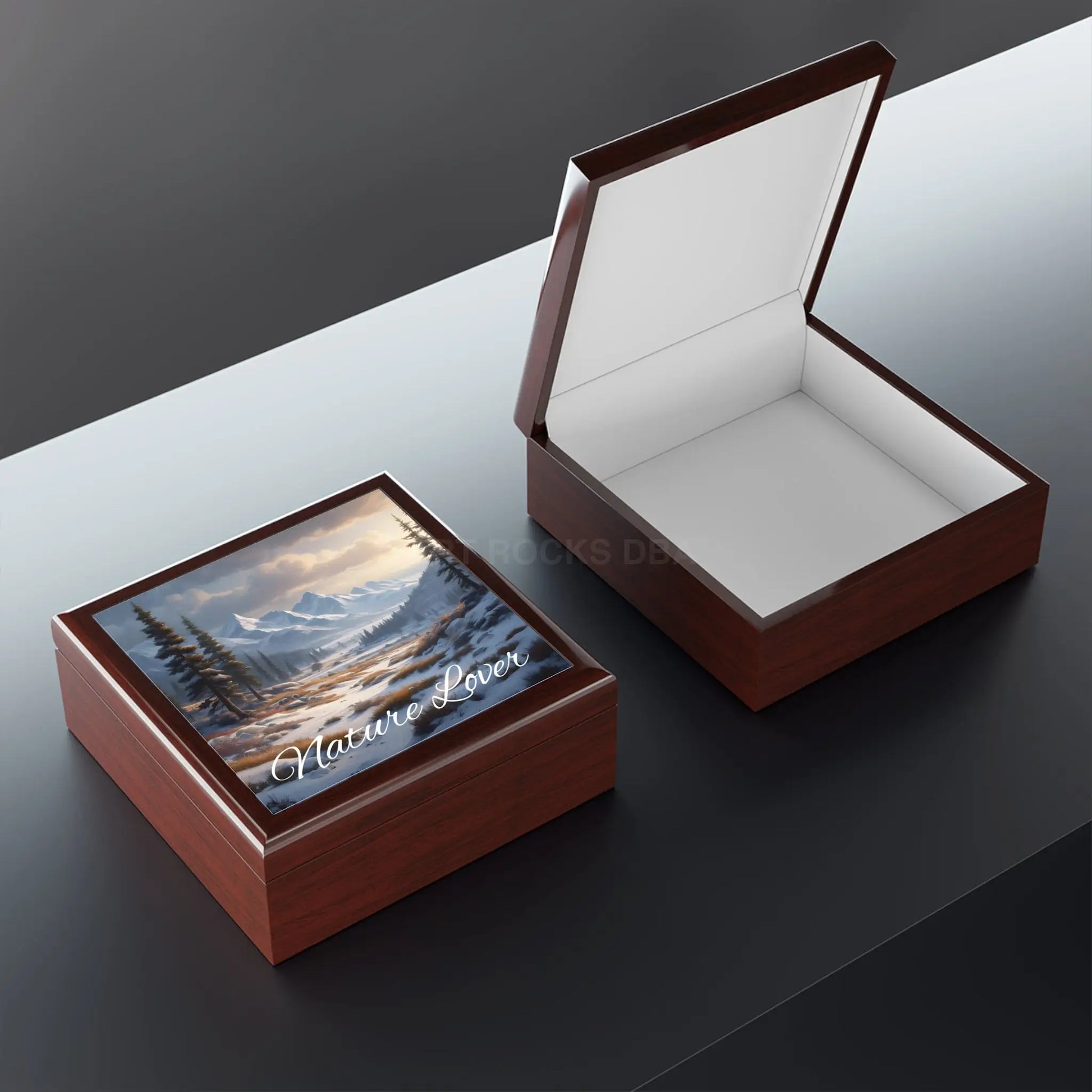 Nature Lover Jewelry Box — Snowy Mountain Landscape Wooden Keepsake Box - Home Decor