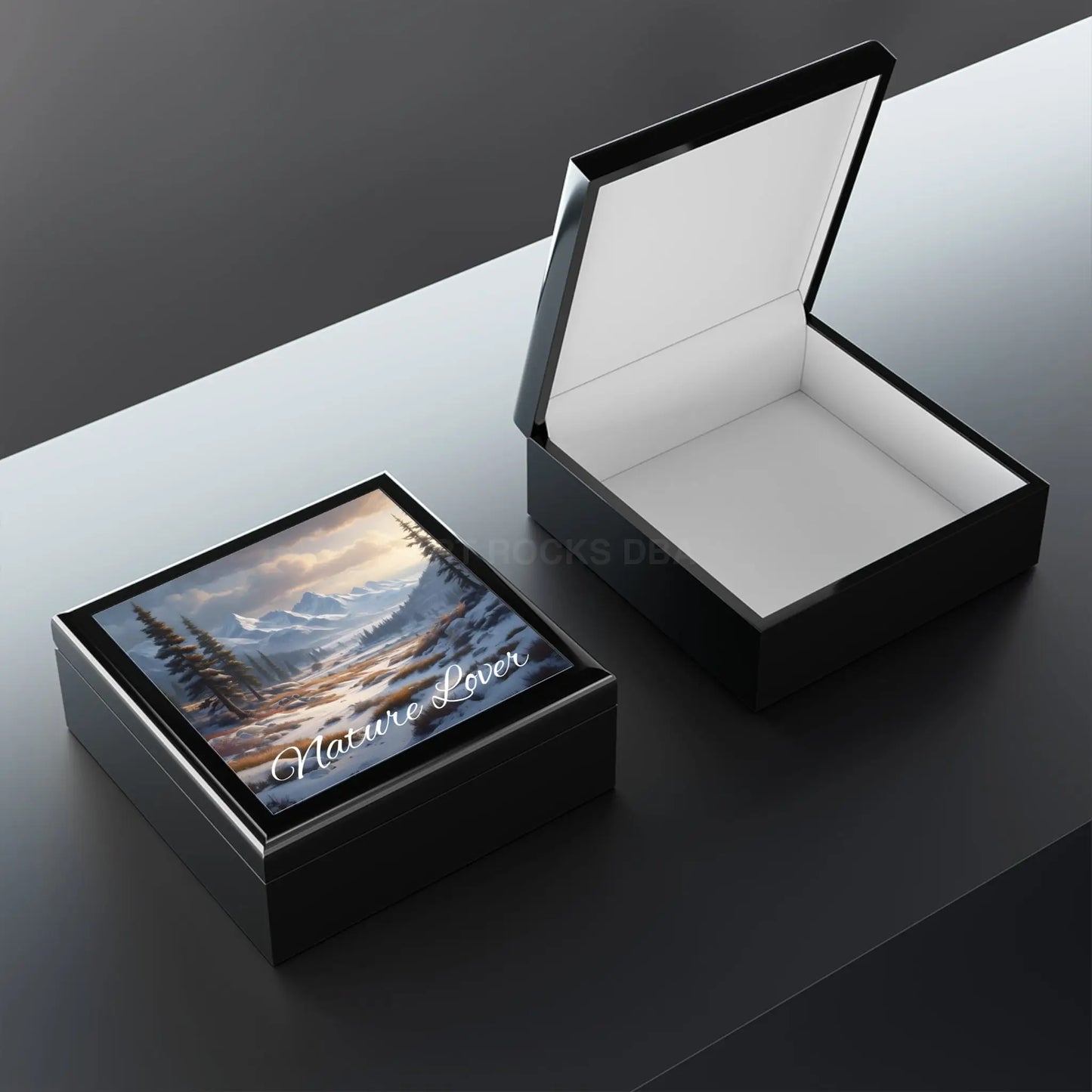 Nature Lover Jewelry Box — Snowy Mountain Landscape Wooden Keepsake Box - Home Decor