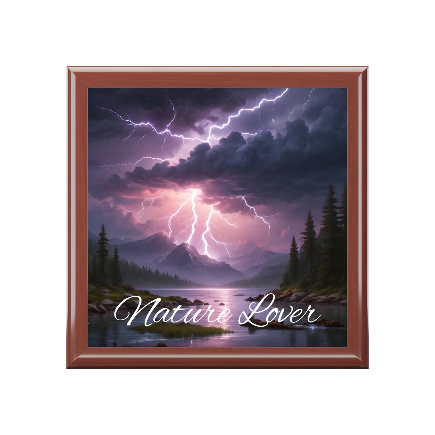 Nature Lover Jewelry Box — Stormy Mountain Lake Keepsake Box - Golden Oak / One size - Home Decor