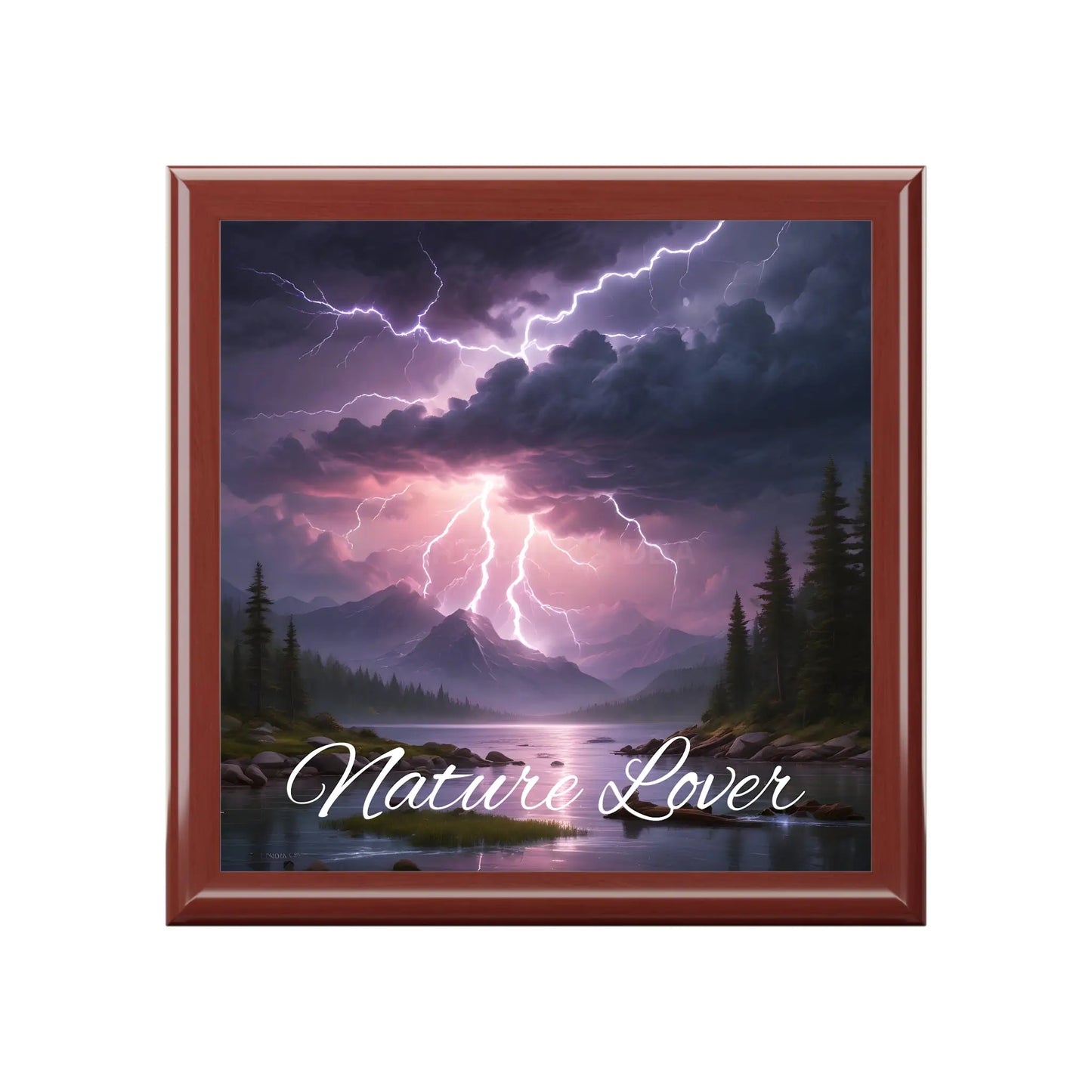 Nature Lover Jewelry Box — Stormy Mountain Lake Keepsake Box - Red Mahogany / One size - Home Decor