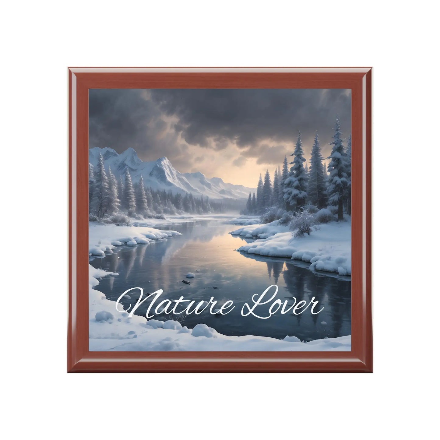 Nature Lover Jewelry Box — Winter River Scenic Keepsake Box - Golden Oak / One size - Home Decor