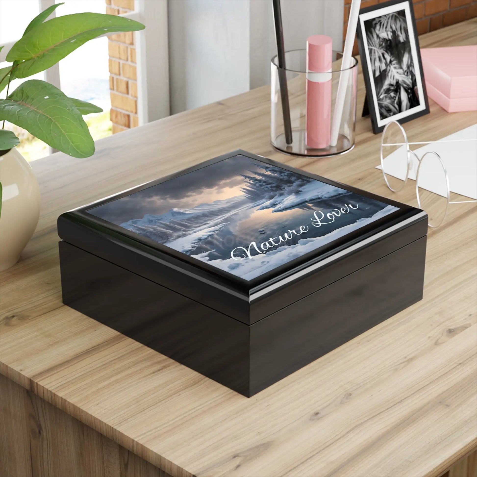 Nature Lover Jewelry Box — Winter River Scenic Keepsake Box - Home Decor