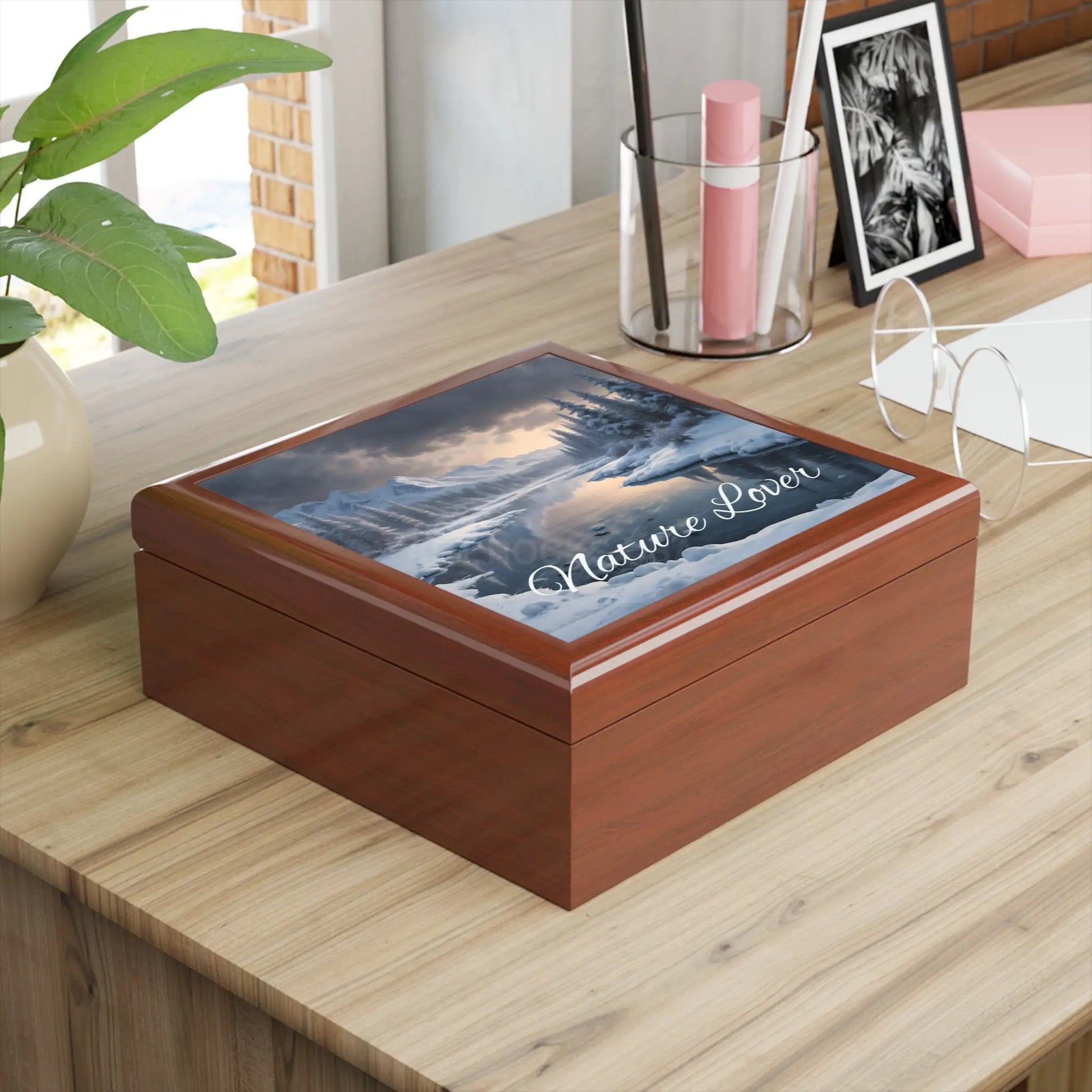 Nature Lover Jewelry Box — Winter River Scenic Keepsake Box - Home Decor