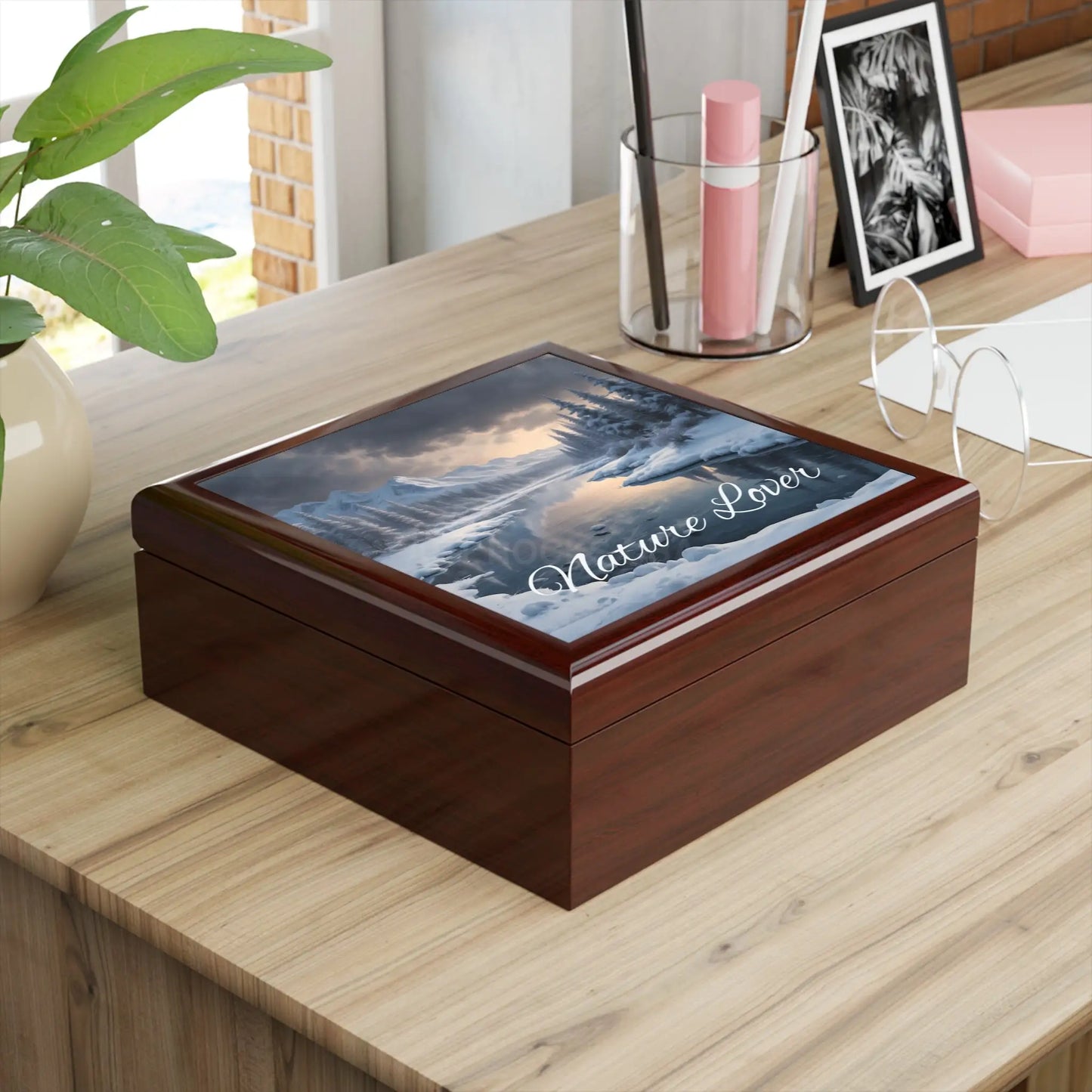 Nature Lover Jewelry Box — Winter River Scenic Keepsake Box - Home Decor