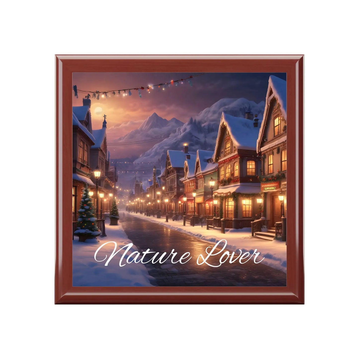Nature Lover Jewelry Box — Winter Village Scenic Keepsake Box - Red Mahogany / One size - Home Decor