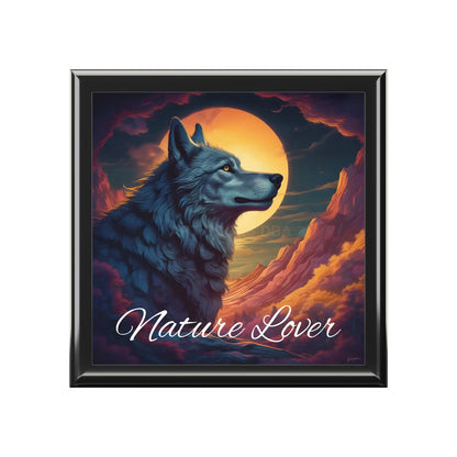 Nature Lover Jewelry Box – Wolf Sunset Keepsake Box - Ebony Black / One size - Home Decor