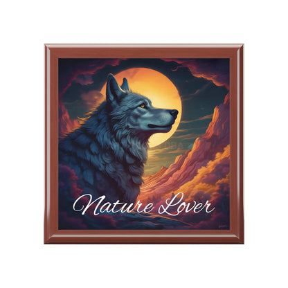 Nature Lover Jewelry Box – Wolf Sunset Keepsake Box - Golden Oak / One size - Home Decor