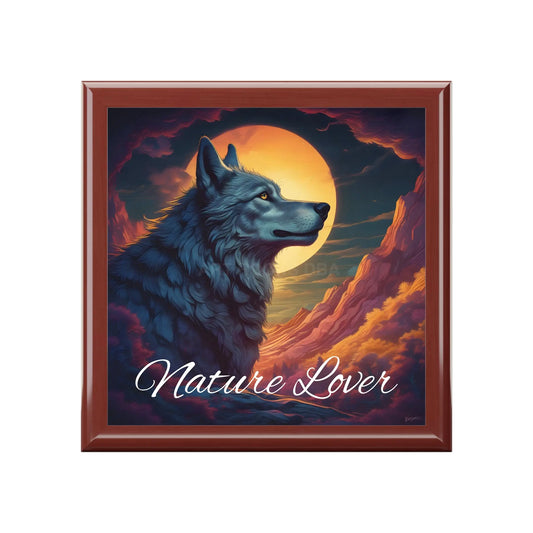 Nature Lover Jewelry Box – Wolf Sunset Keepsake Box - Red Mahogany / One size - Home Decor