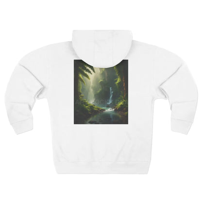 Nature Waterfall Graphic & Retro ’ART ROCKS’ Text Zip Up Hoodie Sweatshirt - XS / White - Hoodie