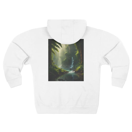 Nature Waterfall Graphic & Retro ’ART ROCKS’ Text Zip Up Hoodie Sweatshirt - XS / White - Hoodie