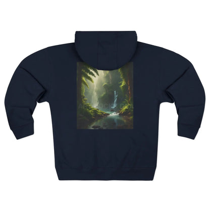 Nature Waterfall Graphic & Retro ’ART ROCKS’ Text Zip Up Hoodie Sweatshirt - XS / Navy - Hoodie