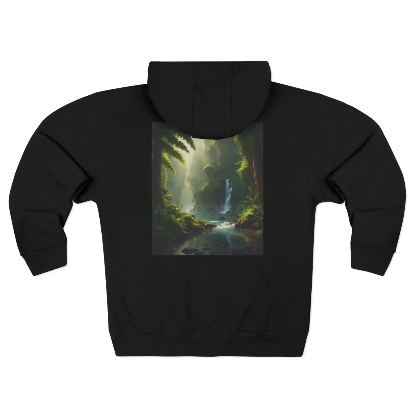Nature Waterfall Graphic & Retro ’ART ROCKS’ Text Zip Up Hoodie Sweatshirt - XS / Black - Hoodie