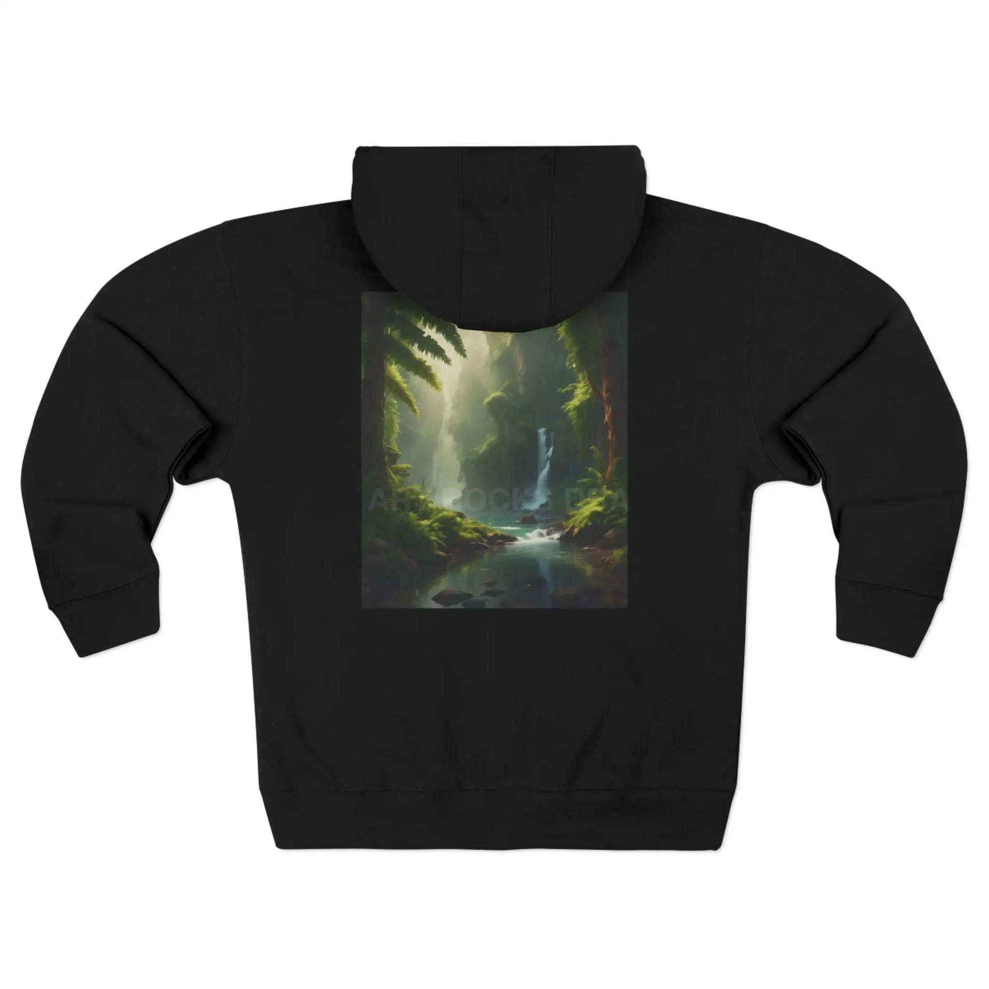 Nature Waterfall Graphic & Retro ’ART ROCKS’ Text Zip Up Hoodie Sweatshirt - XS / Black - Hoodie
