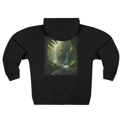 Nature Waterfall Graphic & Retro ’ART ROCKS’ Text Zip Up Hoodie Sweatshirt - XS / Black - Hoodie