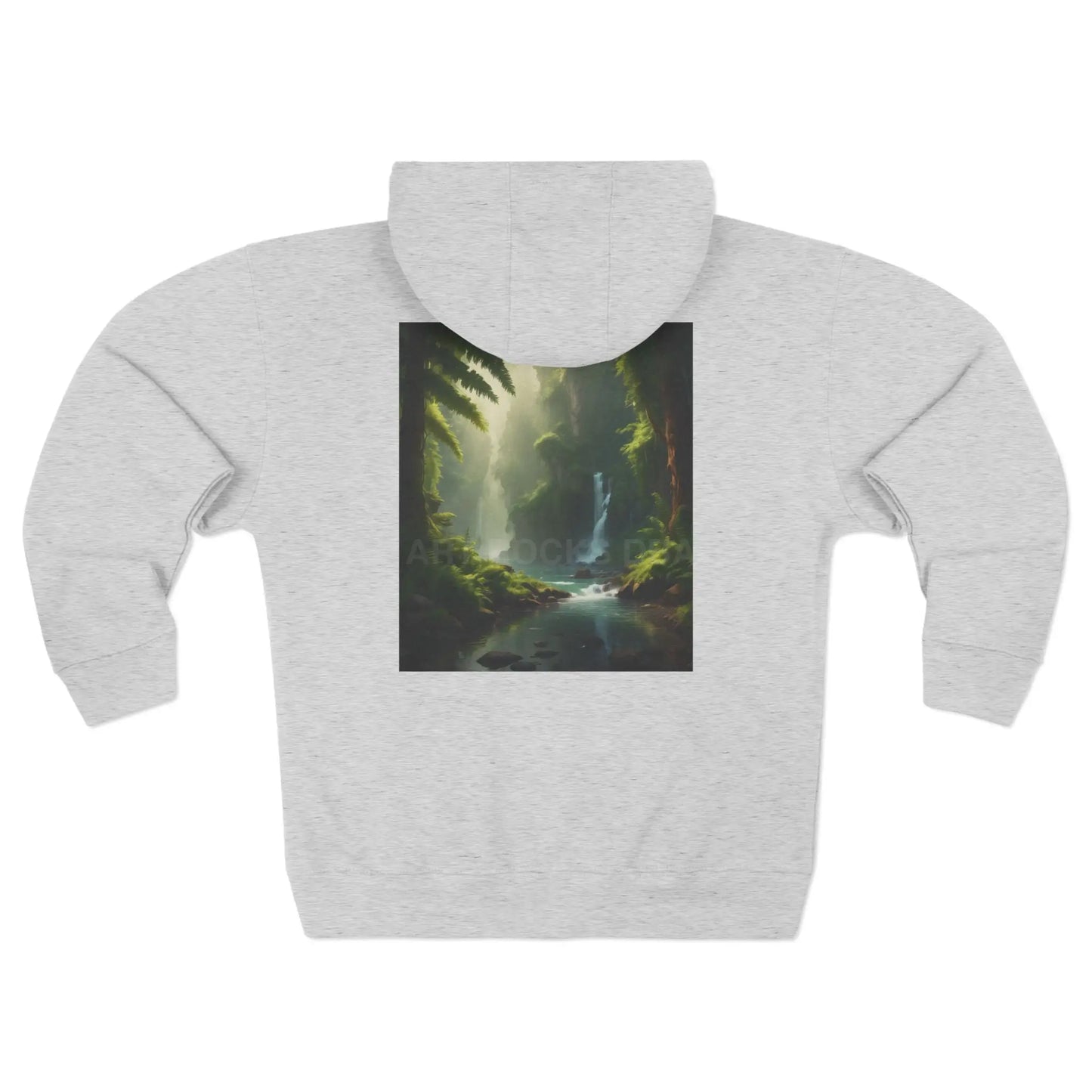 Nature Waterfall Graphic & Retro ’ART ROCKS’ Text Zip Up Hoodie Sweatshirt - XS / Heather Grey - Hoodie