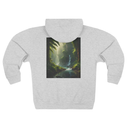 Nature Waterfall Graphic & Retro ’ART ROCKS’ Text Zip Up Hoodie Sweatshirt - XS / Heather Grey - Hoodie