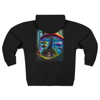 Neon Mushroom Fantasy Zip-Up Hoodie - XS / Black - Hoodie