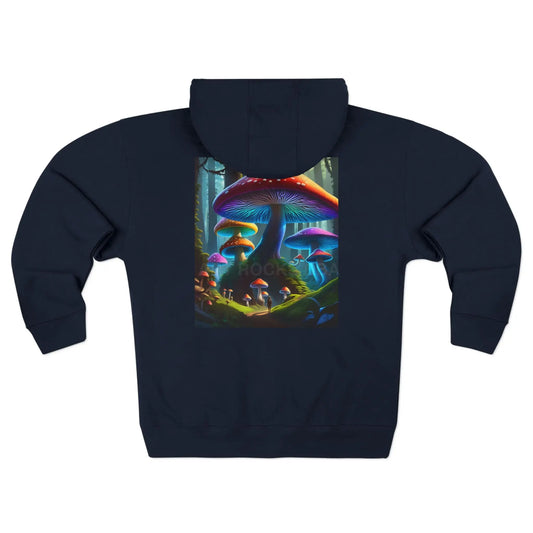 Neon Mushroom Fantasy Zip-Up Hoodie - XS / Navy - Hoodie