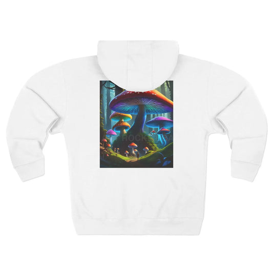 Neon Mushroom Fantasy Zip-Up Hoodie - XS / White - Hoodie