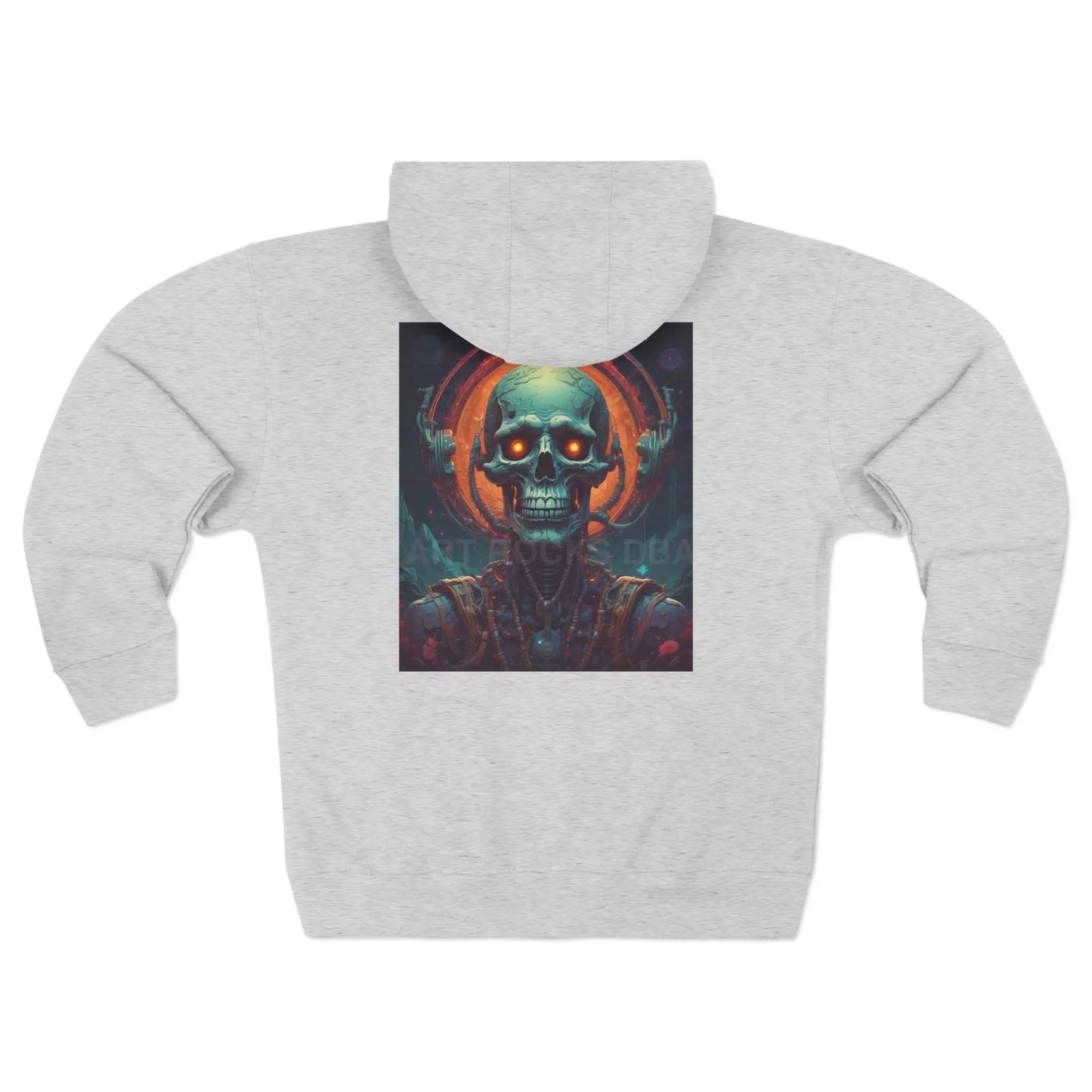 Neon Retro Skull Zip-Up Hoodie - XS / Heather Grey - Hoodie