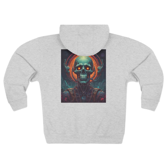 Neon Retro Skull Zip-Up Hoodie - XS / Heather Grey - Hoodie
