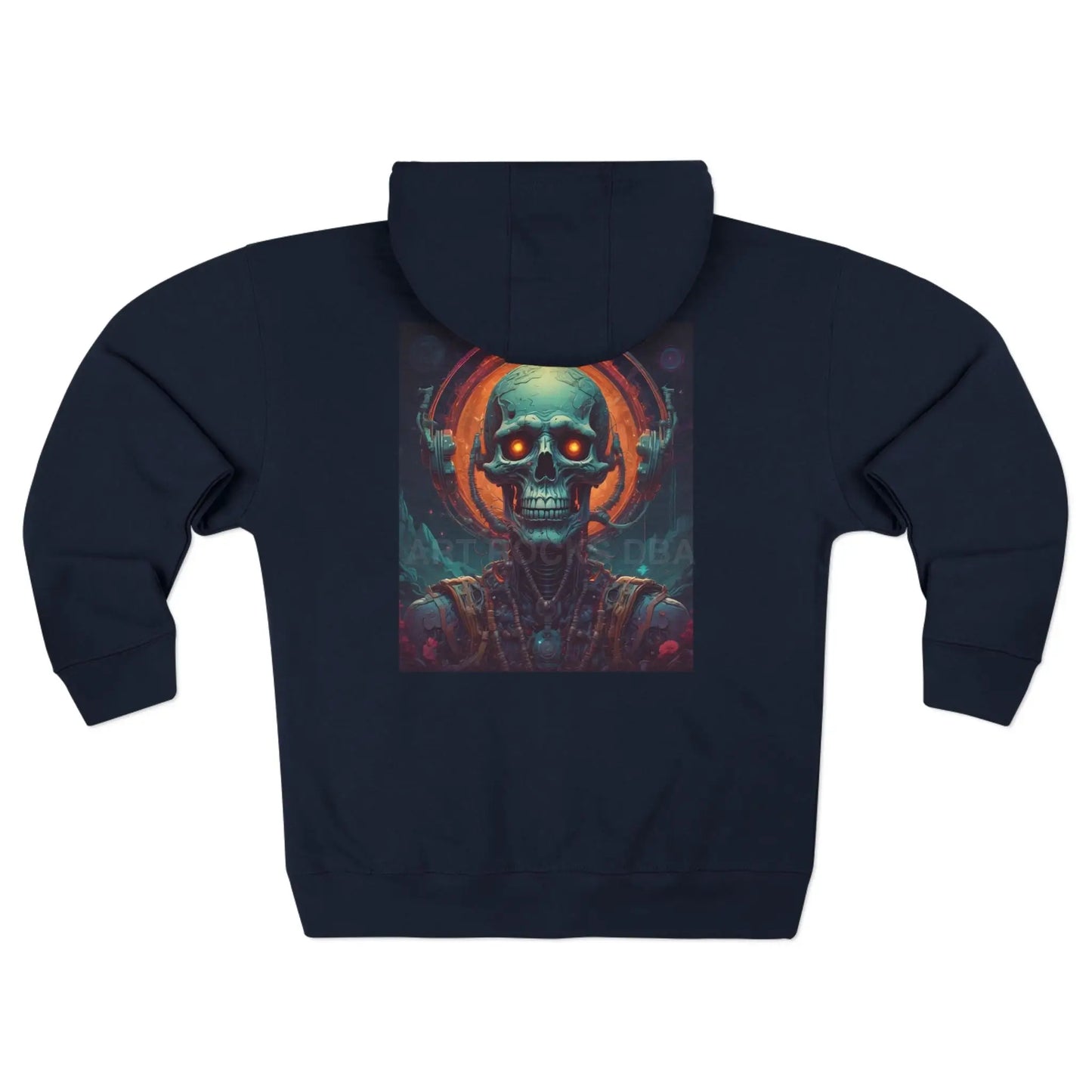Neon Retro Skull Zip-Up Hoodie - XS / Navy - Hoodie