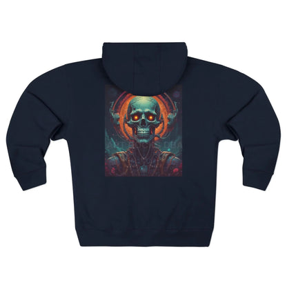 Neon Retro Skull Zip-Up Hoodie - XS / Navy - Hoodie