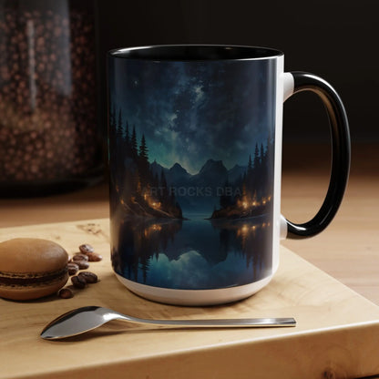 Night Lakeside Coffee Mug — Cozy Forest Reflection Accent Mug (11/15 oz) - Mug