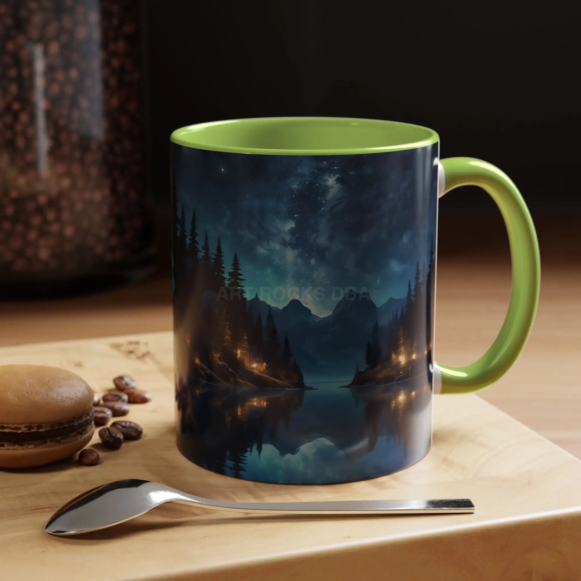 Night Lakeside Coffee Mug — Cozy Forest Reflection Accent Mug (11/15 oz) - Mug