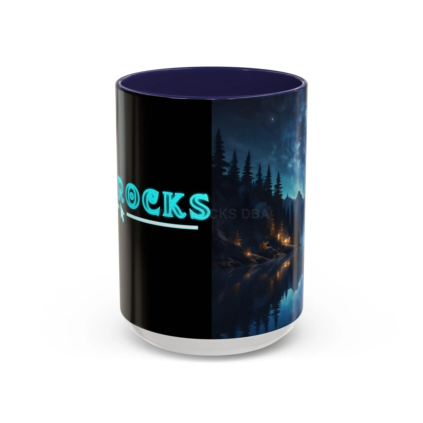 Night Lakeside Coffee Mug — Cozy Forest Reflection Accent Mug (11/15 oz) - 15oz / Navy - Mug
