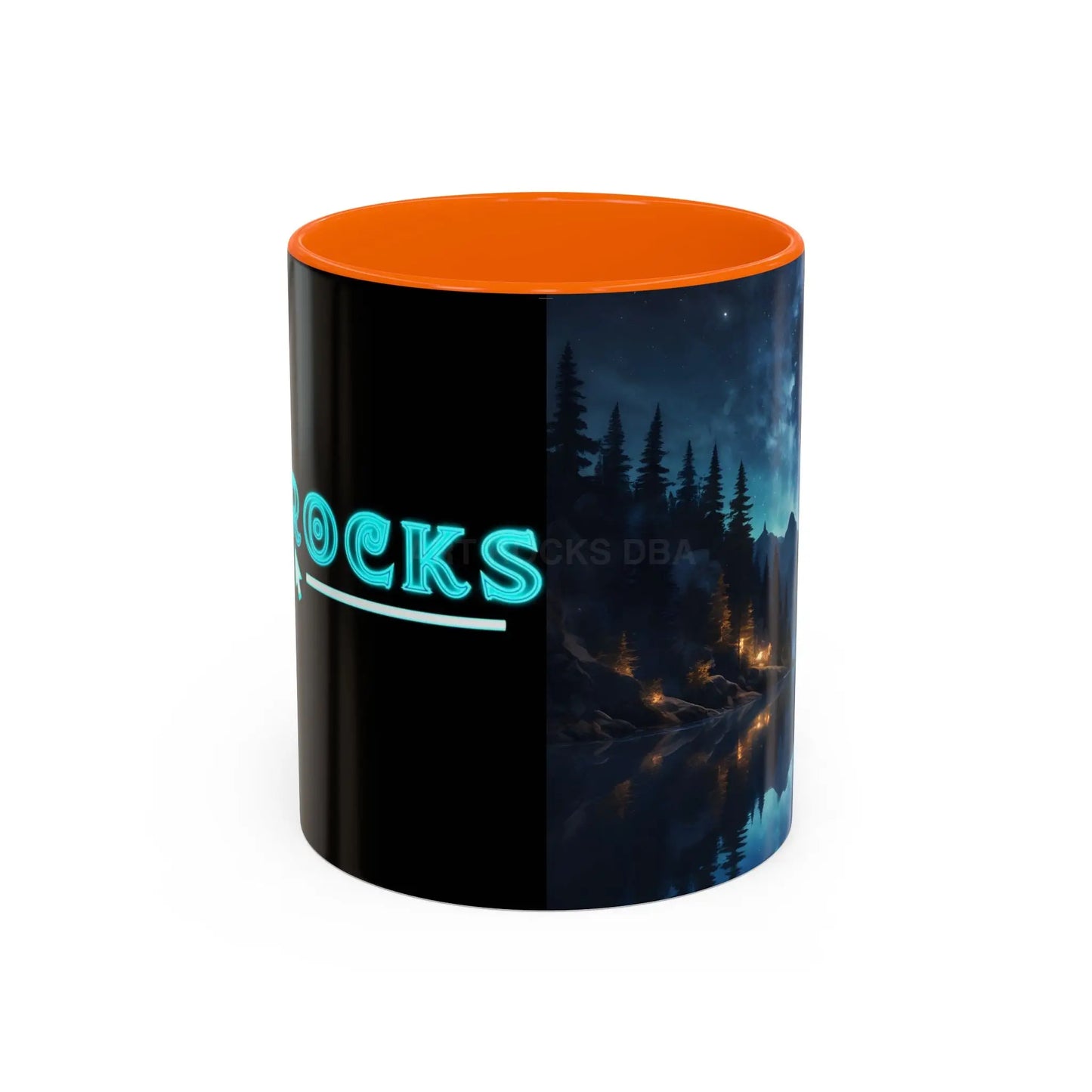 Night Lakeside Coffee Mug — Cozy Forest Reflection Accent Mug (11/15 oz) - 11oz / Orange - Mug