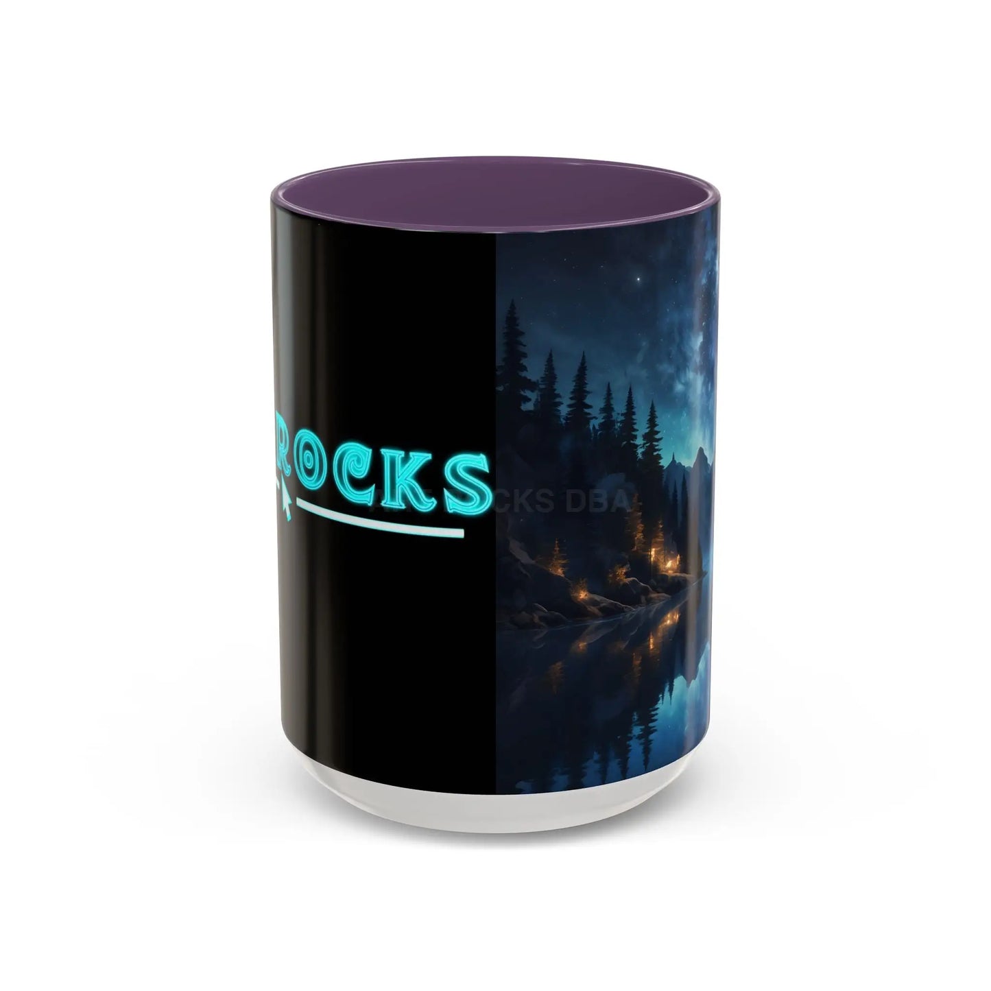 Night Lakeside Coffee Mug — Cozy Forest Reflection Accent Mug (11/15 oz) - 15oz / Purple - Mug