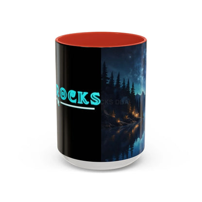 Night Lakeside Coffee Mug — Cozy Forest Reflection Accent Mug (11/15 oz) - 15oz / Red - Mug
