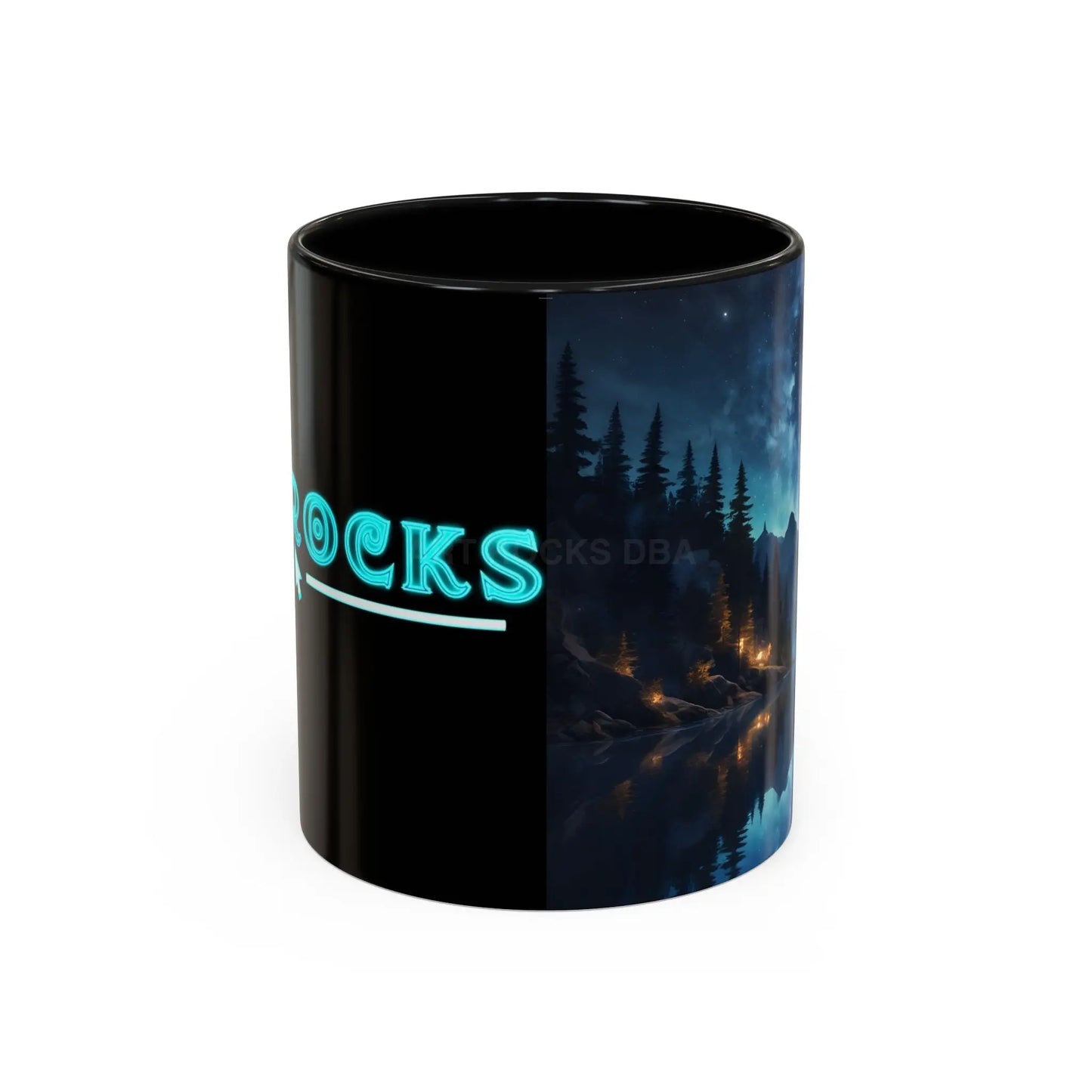 Night Lakeside Coffee Mug — Cozy Forest Reflection Accent Mug (11/15 oz) - 11oz / Black - Mug