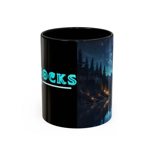 Night Lakeside Coffee Mug — Cozy Forest Reflection Accent Mug (11/15 oz) - 11oz / Black - Mug