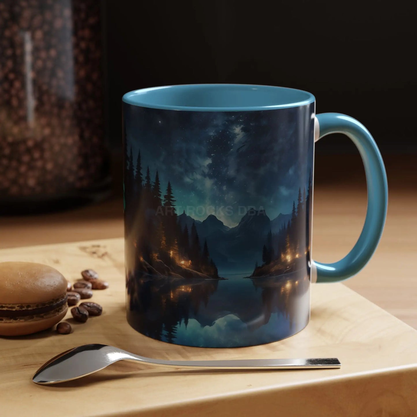 Night Lakeside Coffee Mug — Cozy Forest Reflection Accent Mug (11/15 oz) - Mug
