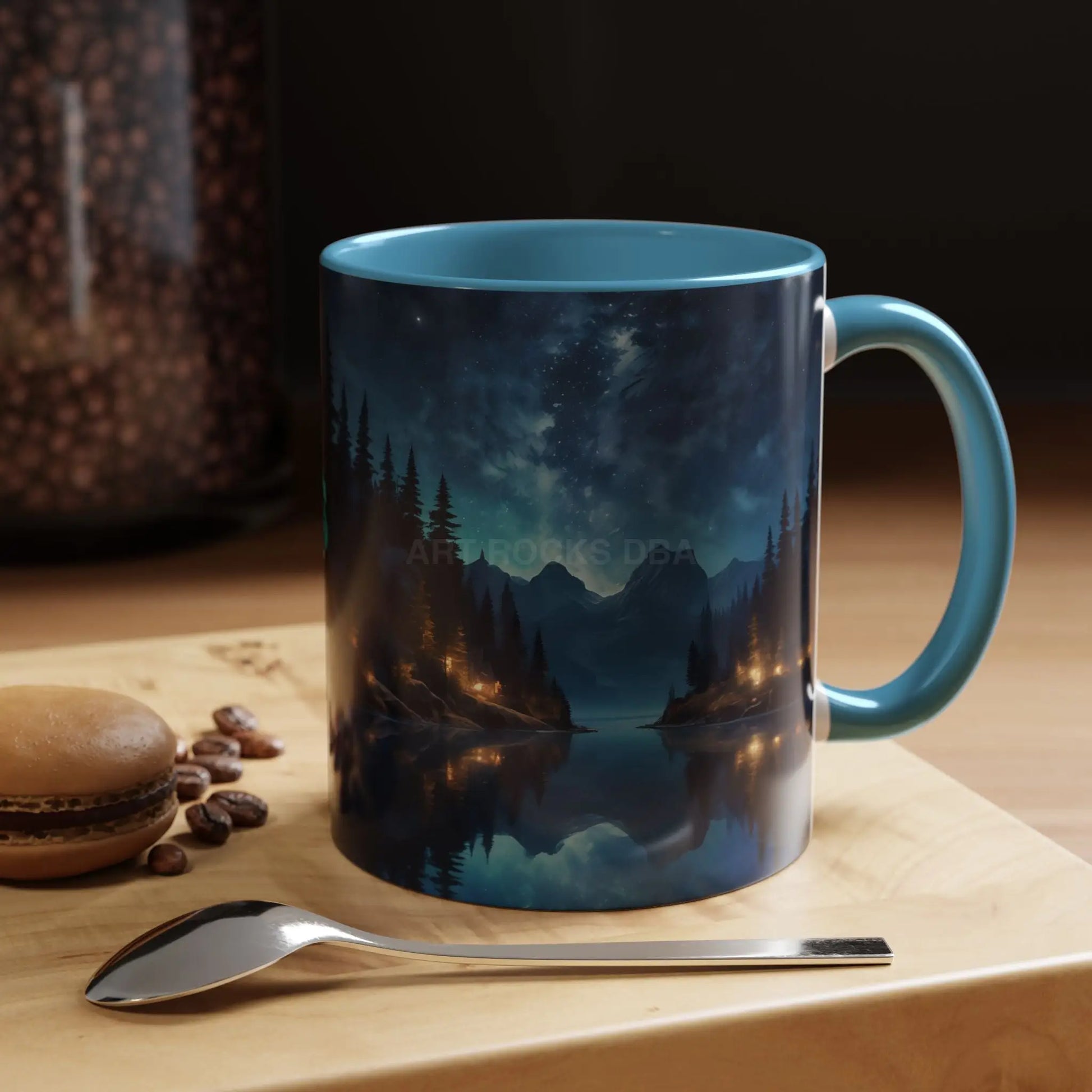Night Lakeside Coffee Mug — Cozy Forest Reflection Accent Mug (11/15 oz) - Mug