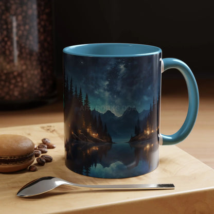 Night Lakeside Coffee Mug — Cozy Forest Reflection Accent Mug (11/15 oz) - Mug
