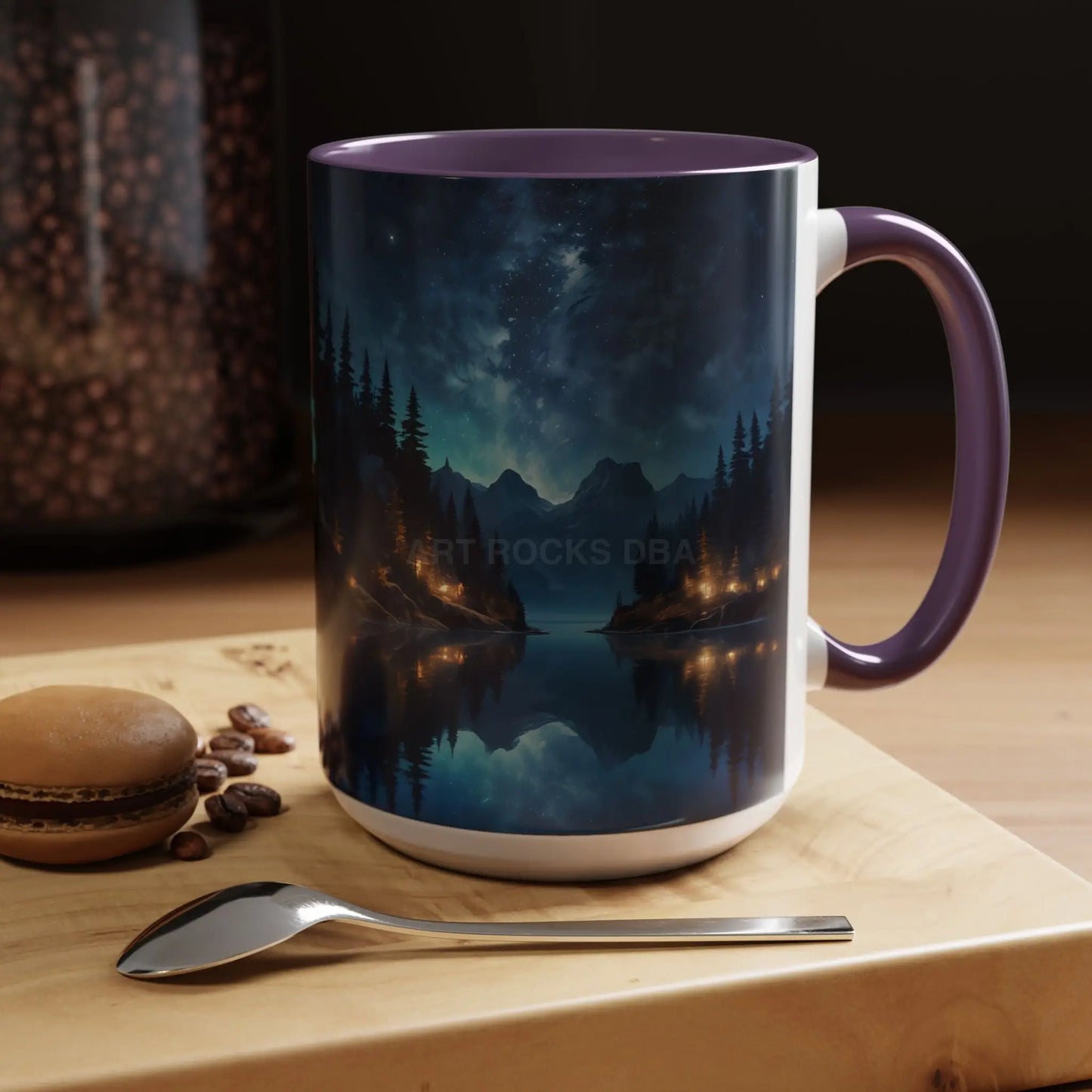 Night Lakeside Coffee Mug — Cozy Forest Reflection Accent Mug (11/15 oz) - Mug