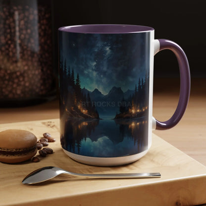 Night Lakeside Coffee Mug — Cozy Forest Reflection Accent Mug (11/15 oz) - Mug