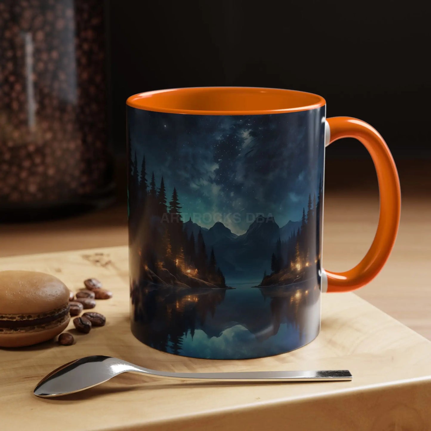 Night Lakeside Coffee Mug — Cozy Forest Reflection Accent Mug (11/15 oz) - Mug