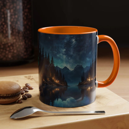 Night Lakeside Coffee Mug — Cozy Forest Reflection Accent Mug (11/15 oz) - Mug