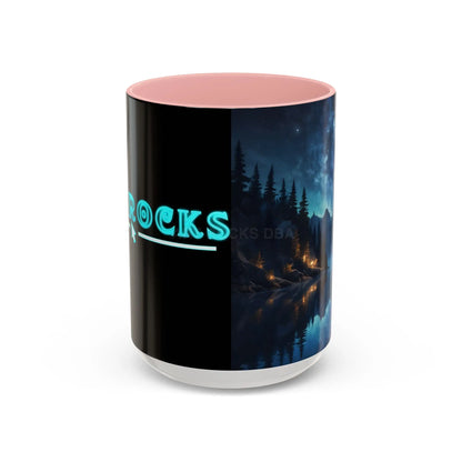 Night Lakeside Coffee Mug — Cozy Forest Reflection Accent Mug (11/15 oz) - 15oz / Pink - Mug