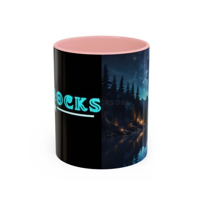 Night Lakeside Coffee Mug — Cozy Forest Reflection Accent Mug (11/15 oz) - 11oz / Pink - Mug