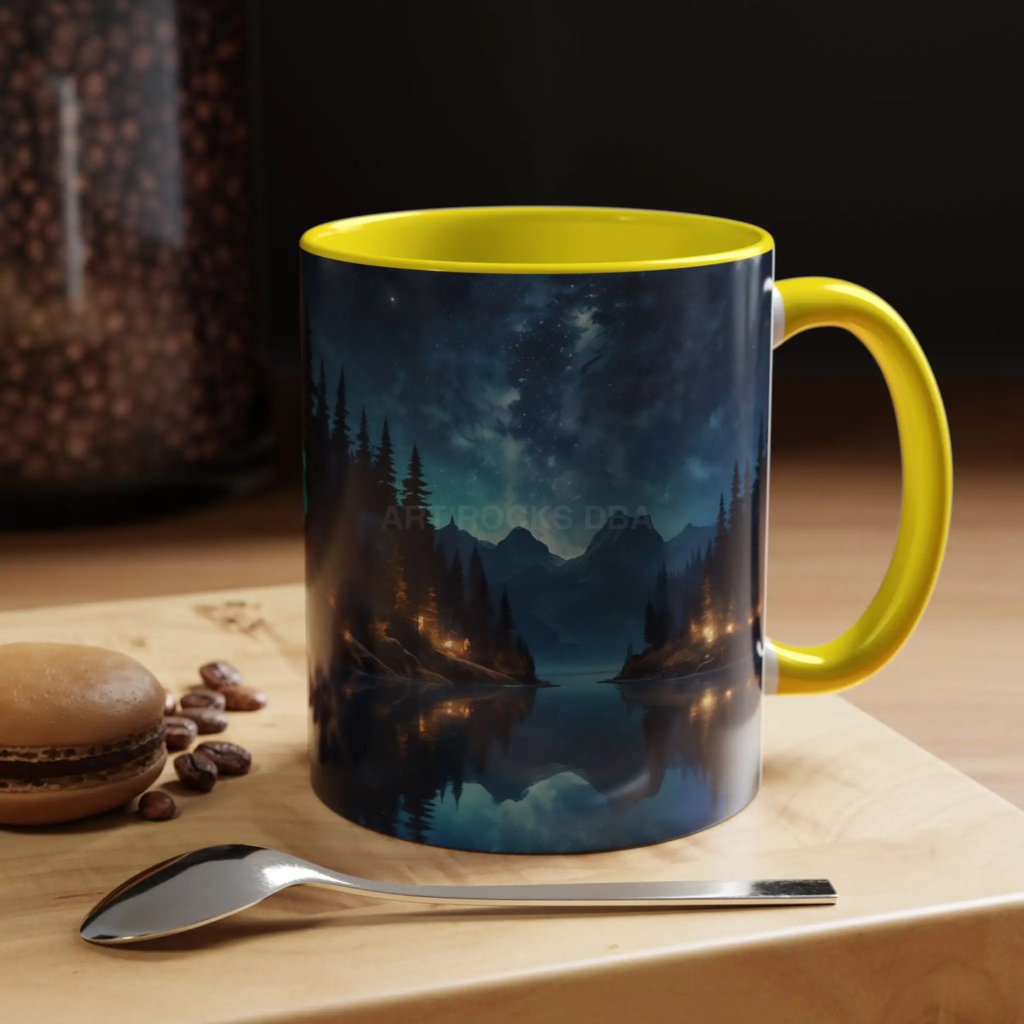 Night Lakeside Coffee Mug — Cozy Forest Reflection Accent Mug (11/15 oz) - Mug