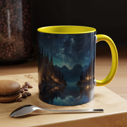 Night Lakeside Coffee Mug — Cozy Forest Reflection Accent Mug (11/15 oz) - Mug