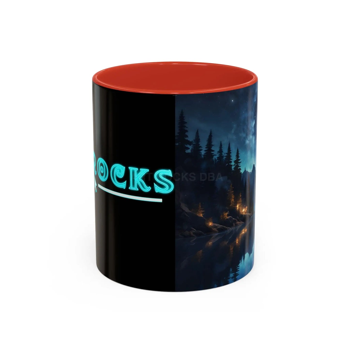 Night Lakeside Coffee Mug — Cozy Forest Reflection Accent Mug (11/15 oz) - 11oz / Red - Mug