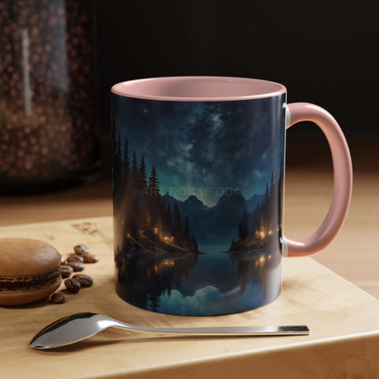 Night Lakeside Coffee Mug — Cozy Forest Reflection Accent Mug (11/15 oz) - Mug