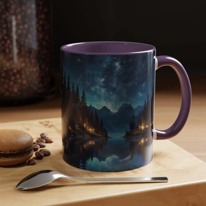 Night Lakeside Coffee Mug — Cozy Forest Reflection Accent Mug (11/15 oz) - Mug