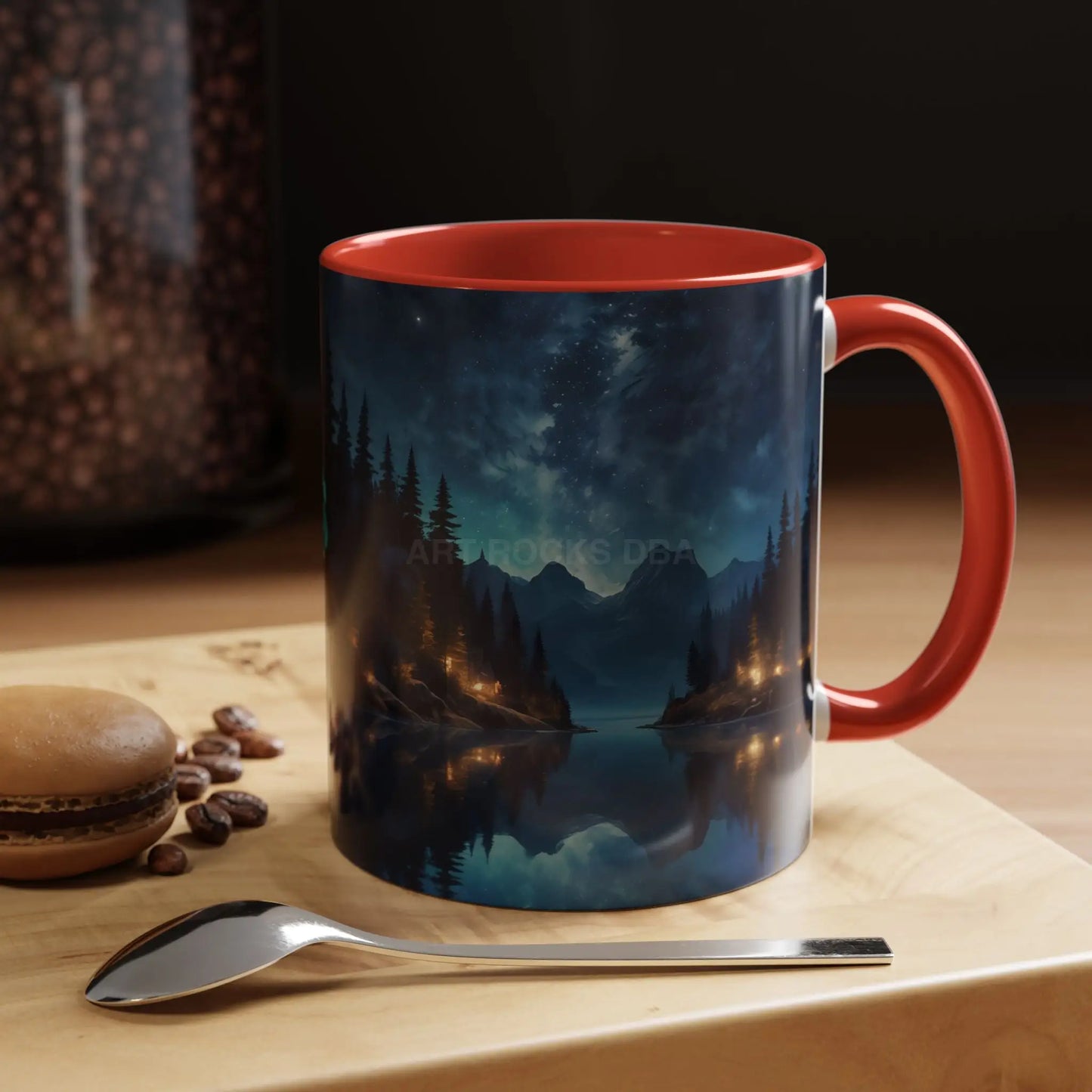 Night Lakeside Coffee Mug — Cozy Forest Reflection Accent Mug (11/15 oz) - Mug